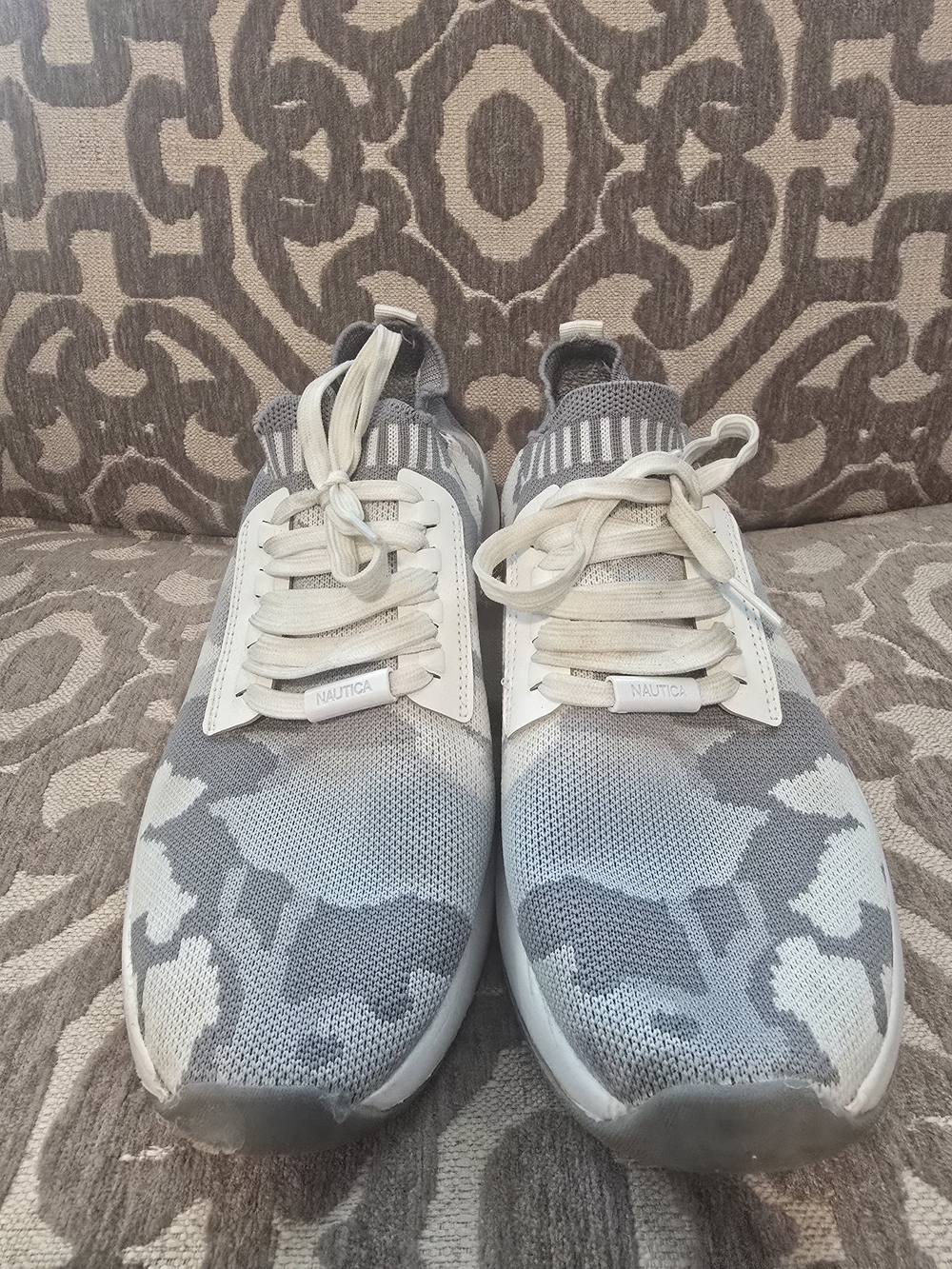 Nautica Gray & White Knit Camo-Pattern Sneakers